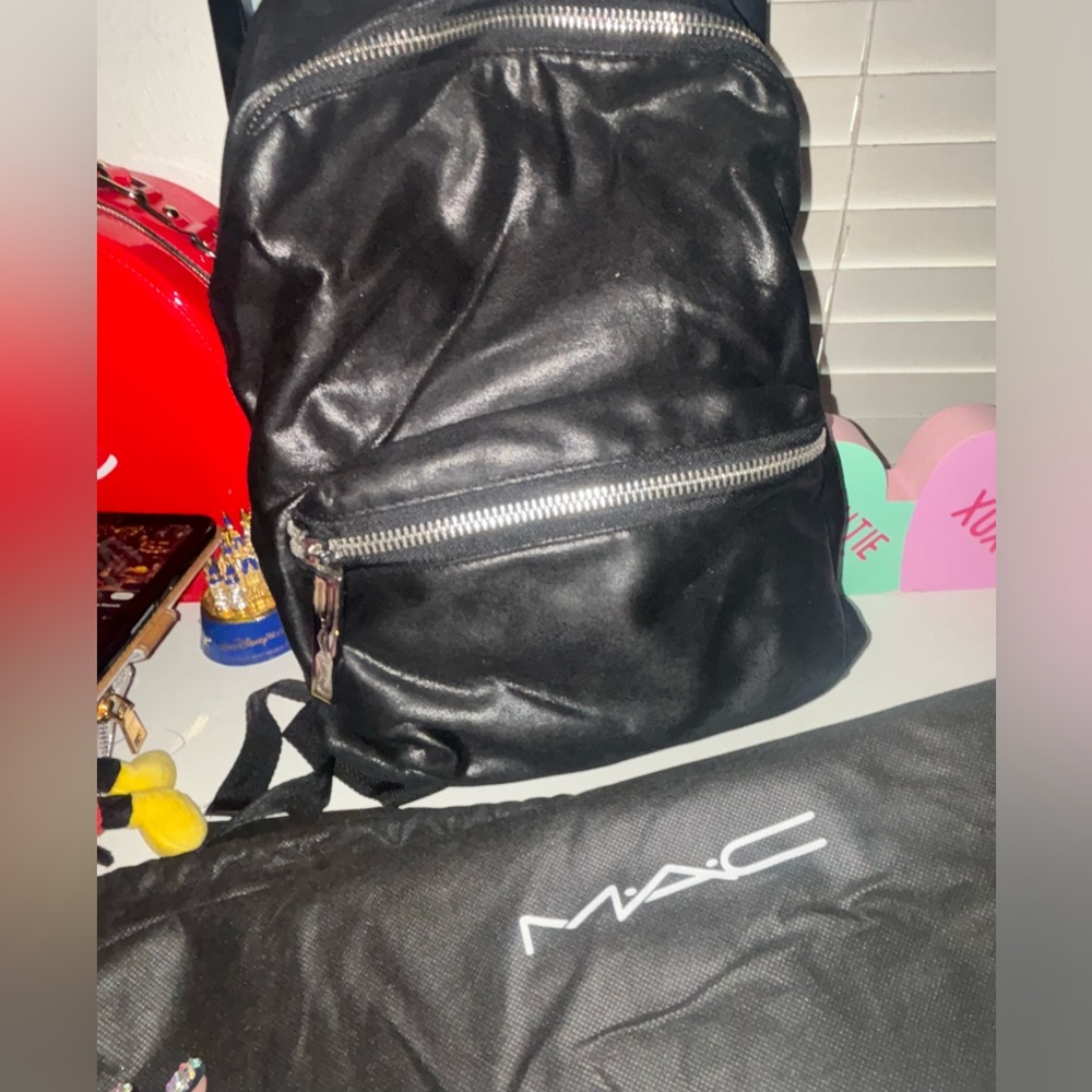 MAC Cosmetics Employee Black Leather style Backpack Rare